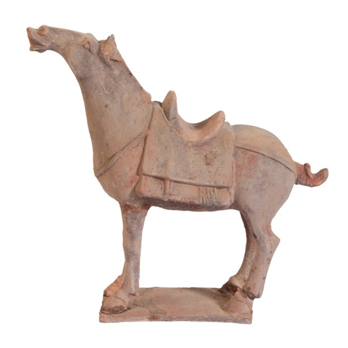 72 - A CHINESE TANG DYNASTY HORSE

figured with saddle on its back and head raised, elements of coloured ... 