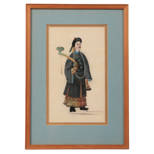 67a - SIX CHINESE PITH PAINTINGS Qing Dynasty, watercolour on rice paper, a pair including an emperor with... 