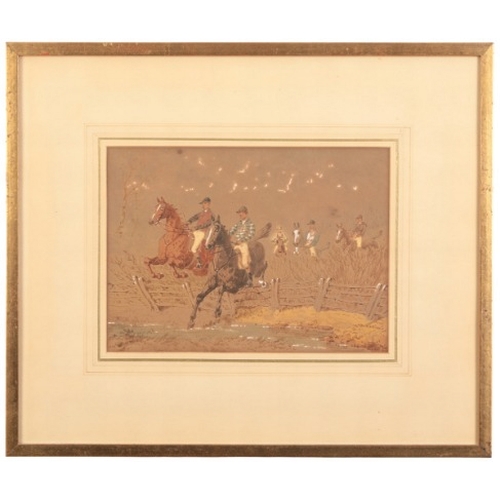 101 - JOHN FREDERICK II HERRING (1815-1907) A horse race

with riders and horses jumping a fence, signed l... 