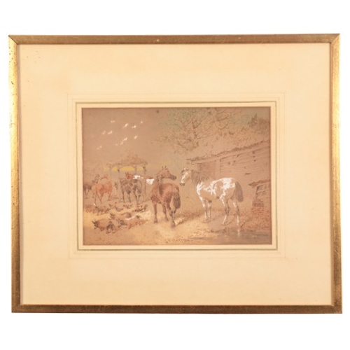 103 - JOHN FREDERICK II HERRING (1815-1907) Horses in a farmyard

with pigs to the foreground, signed to t... 