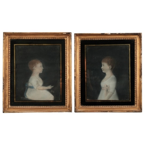 120 - NAIVE SCHOOL, EARLY 19TH CENTURY A pair of opposing portraits

depicting young girls wearing light d... 