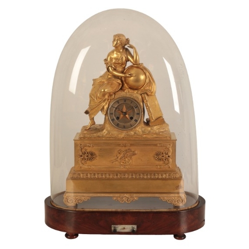 129 - AN ORMOLU MANTEL CLOCK

19th century, with seated female surmount representing Knowledge and Discove... 