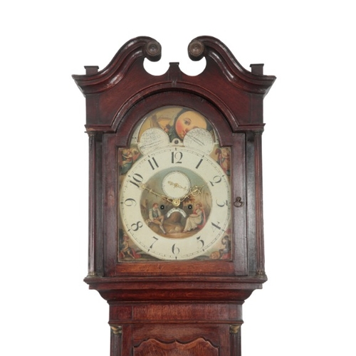 135 - A GEORGE III OAK LONGCASE CLOCK

the eight day two train movement striking on a bell, the painted di... 