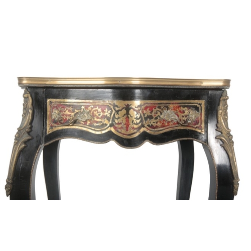 195 - A LOUIS XV STYLE 'BOULLE WORK' AND EBONISED OCCASIONAL TABLE

with serpentine front, inlaid with pai... 