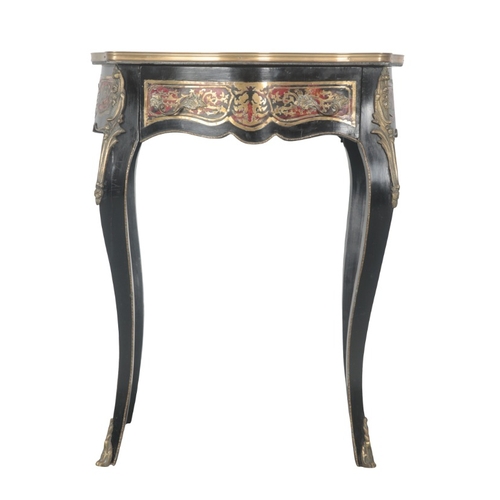 195 - A LOUIS XV STYLE 'BOULLE WORK' AND EBONISED OCCASIONAL TABLE

with serpentine front, inlaid with pai... 