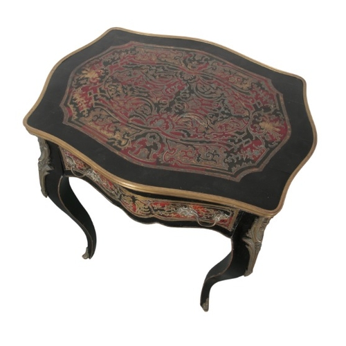 195 - A LOUIS XV STYLE 'BOULLE WORK' AND EBONISED OCCASIONAL TABLE

with serpentine front, inlaid with pai... 