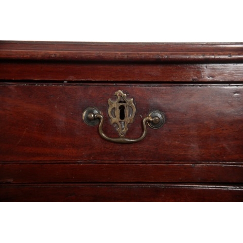 213 - A GEORGE III MAHOGANY SMALL CHEST OF DRAWERS

with two short and three long graduated drawers, on ta... 