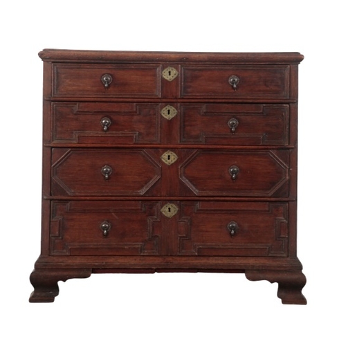 237 - A CHARLES II OAK CHEST OF DRAWERS

17th century and later, the four graduated drawers with geometric... 