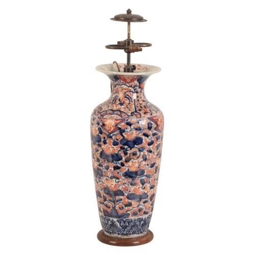 38 - A LARGE JAPANESE IMARI VASE LAMP

19th/20th century, decorated with phoenix amongst blue clouds, wit... 