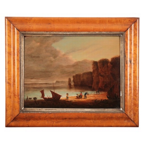 66 - MANNER OF GEORGE MORLAND (1762/63-1804) A coastal landscape

showing figures, possibly smugglers, un... 