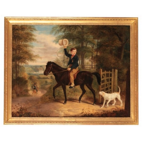 67 - RAMSAY RICHARD REINAGLE (1775-1862) A young boy on his pony

raising his top hat and crop in greetin... 