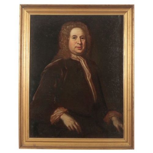 69 - ENGLISH SCHOOL, 18TH CENTURY A portrait of a gentleman

depicted half-length wearing a curled wig an... 