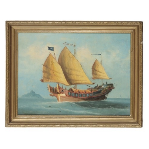 89 - CHINESE EXPORT SCHOOL, 19TH/20TH CENTURY Two seascapes depicting Junks at sea

with figures on the d... 