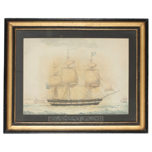 99 - NICOLAS CAMMILLIERI (MALTESE, 1798-1856) 'Ship Onyx Leaving the Port of Malta'

titled to margin, wa... 