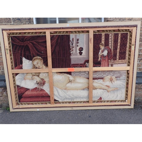 118 - A LARGE WOOL WORK COPY OF TITIAN'S VENUS OF URBINO approximately actual size, fixed to a stretcher, ... 