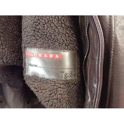 123 - PRADA GENTLEMANS' BROWN SOFT LEATHER JACKET with lambswood detachable lining
