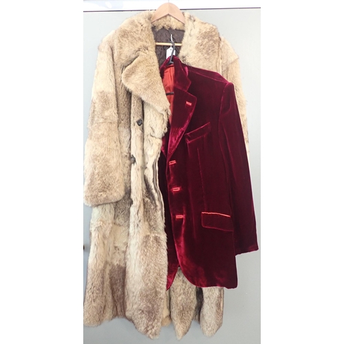 124 - SANTARELLI GENTLEMANS' RED VELVET JACKET and a fur coat