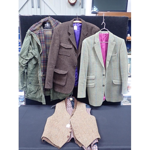 134 - A BARBOUR LIGHTWEIGHT JACKET two tweed jackets and three waistcoats (6)