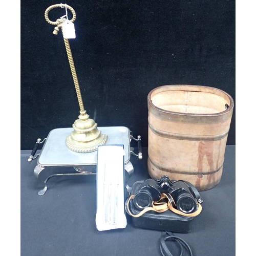 150 - A SHEFFIELD PEWTER COMBINED CIGAR CASE AND FLASK a silver plated hot plate with burner, a brass door... 
