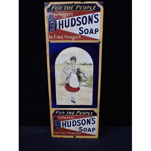 155 - A HUDSON'S SOAP ENAMEL SIGN 41 x 15cm (damage and overpainting)
