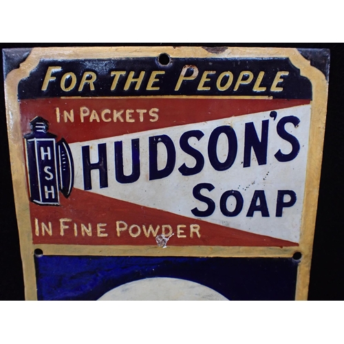 155 - A HUDSON'S SOAP ENAMEL SIGN 41 x 15cm (damage and overpainting)