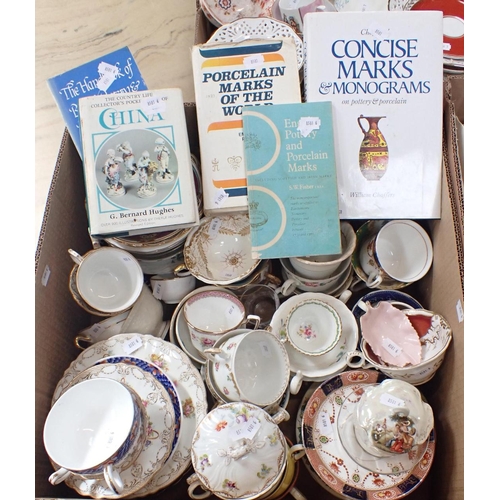 159 - A COLLECTION OF 19th CENTURY AND LATER CUPS AND SAUCERS including Rockingham style, Royal Doulton an... 