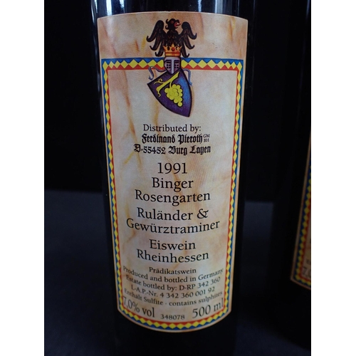 160 - THREE  BOTTLES 1991 BINGER ROSENGARTEN RULANDER & GEWURZTRAMINER EISWEIN RHEINHESSEN and one bottle ... 