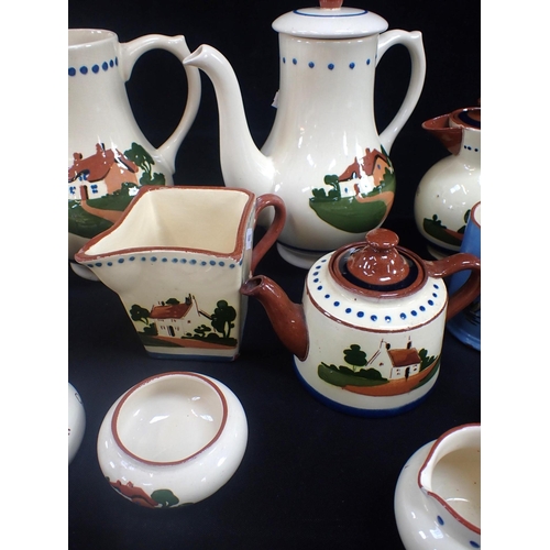 161 - A COLLECTION OF DEVON MOTTO WARE to include teapots, jugs and bowls