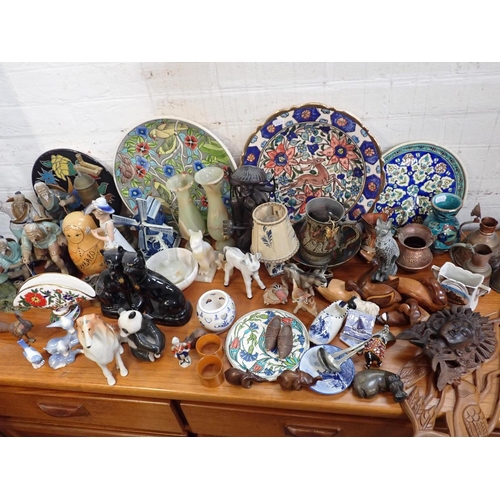 165 - TWO USSR PORCELAIN ANIMALS a dog and a panda, a pair of black 'Jackfield' type cats (a/f), and a col... 