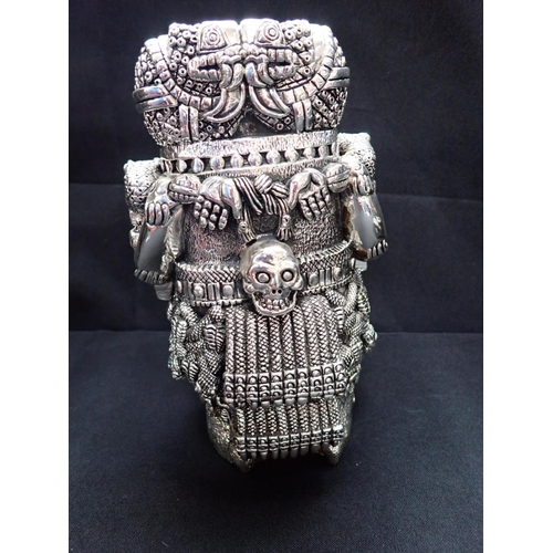 171 - A MEXICAN SILVER-PLATED ZANFELD AZTEC/INCA FIGURE 21cm high, and a metal model jeep (2)