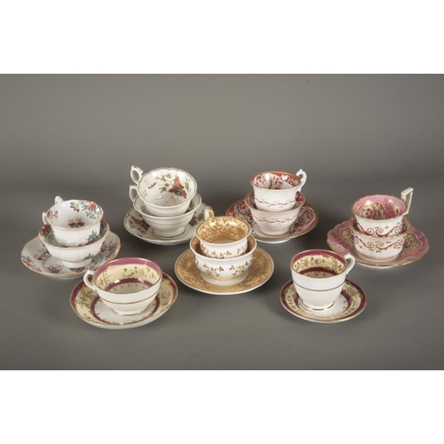 39 - A COLLECTION OF ENGLISH PORCELAIN TEAWARES including two Coalport trios, a Cope and Clarke trio, a t... 