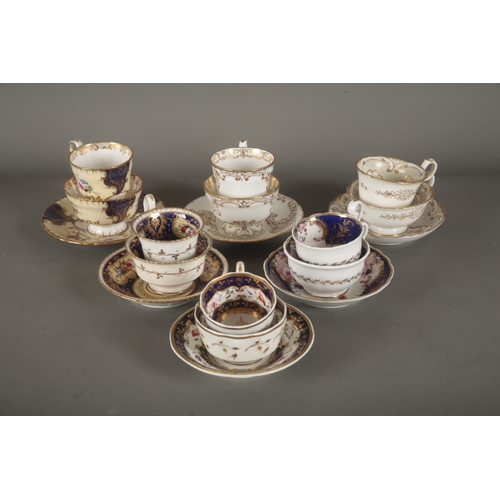 55a - A COLLECTION OF ENGLISH PORCELAIN TEAWARE comprising six trios, two by Copeland and Garrett, marked ... 