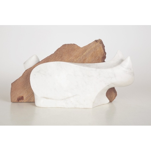 104 - HUBERT BOCQUET (1931-2021): CAT AND MICE

signature to the reverse, white marble and stone, 18cm hig... 