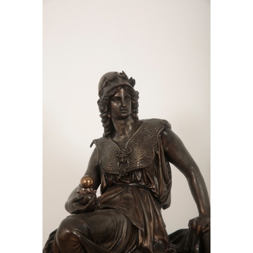 133 - A FIGURAL MANTEL CLOCK

19th/20th century, modelled with enthroned Athena attired in half-armour and... 