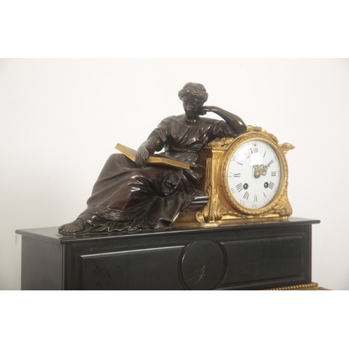 134 - A FRENCH ORMOLU MOUNTED BLACK SLATE MANTEL CLOCK

19th century, by Raingo Frères, Paris, with brown ... 