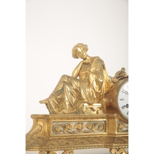 135 - A FRENCH ORMOLU MANTEL CLOCK OF A SEATED CLASSICAL GODDESS

mid-19th century, the goddess holding a ... 