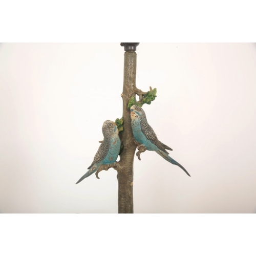 144 - A MATCHED PAIR OF AUSTRIAN COLD-PAINTED BRONZE BUDGERIGAR LAMPS

mid-20th century, realistically per... 