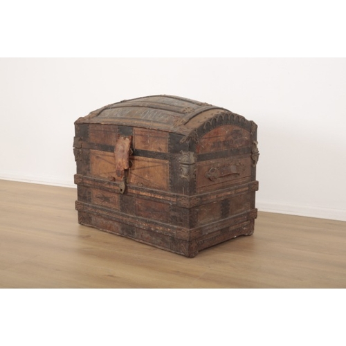 157 - A VICTORIAN DOMED-TOP TRAVEL CHEST

bound with wooden slats and iron mounts, inscribed 'J.P.REI(?), ... 