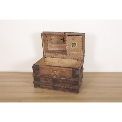 157 - A VICTORIAN DOMED-TOP TRAVEL CHEST

bound with wooden slats and iron mounts, inscribed 'J.P.REI(?), ... 