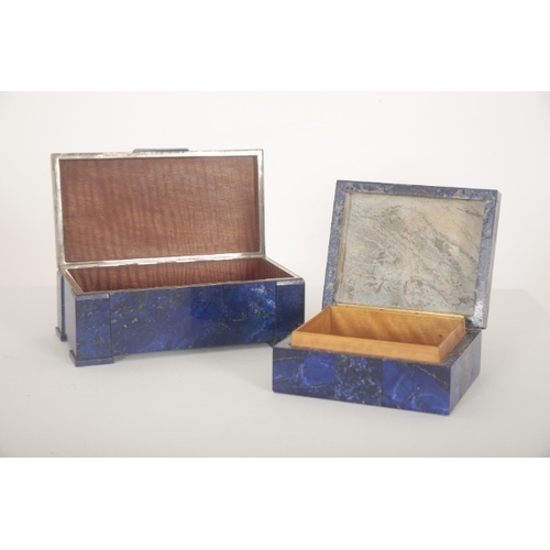 159 - TWO LAPIS LAZULI HINGED TRINKET OR CIGARETTE BOXES

mid-20th century, the first hallmarked London, 1... 