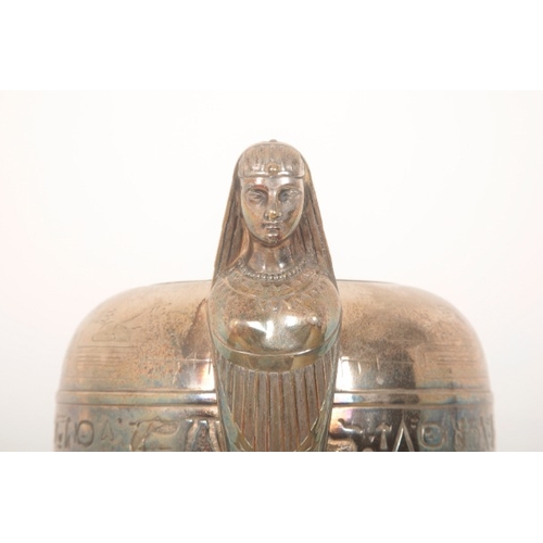 179 - A SILVER-PLATED EGYPTIAN STYLE TROPHY OR DECORATIVE URN

mid-20th century or later, with engraved hi... 