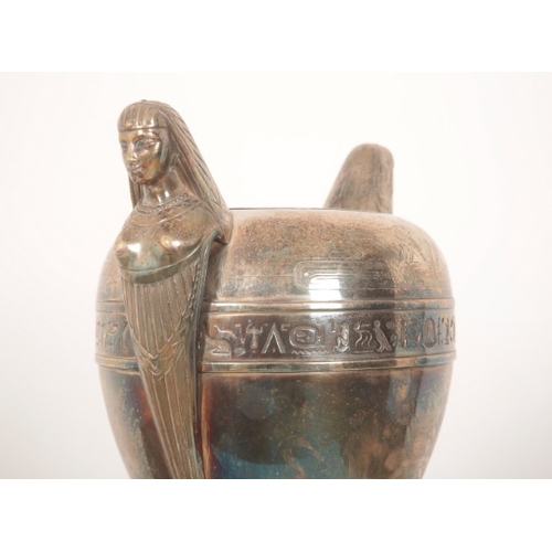 179 - A SILVER-PLATED EGYPTIAN STYLE TROPHY OR DECORATIVE URN

mid-20th century or later, with engraved hi... 