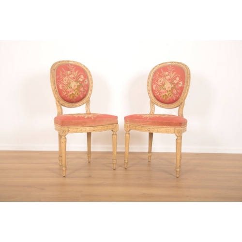 217 - TWO PAIRS OF FRENCH ARMCHAIRS

the first of Louis XVI style but 19th century, with oval backs and up... 