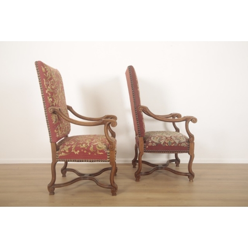 230 - A PAIR OF WALNUT ARMCHAIRS IN WILLIAM AND MARY STYLE

both with tapestry covers, one with a heraldic... 