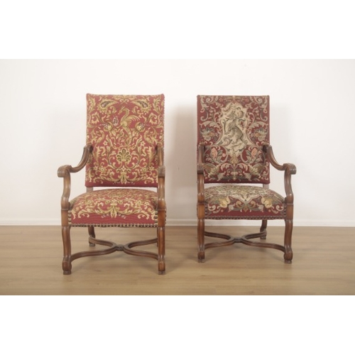 230 - A PAIR OF WALNUT ARMCHAIRS IN WILLIAM AND MARY STYLE

both with tapestry covers, one with a heraldic... 