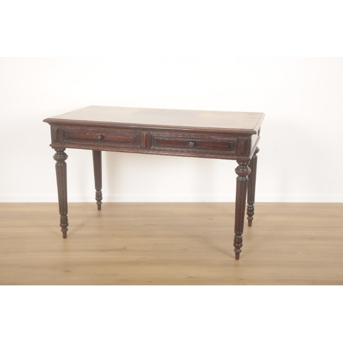 231 - A VICTORIAN MAHOGANY LIBRARY TABLE

mid-to-late 19th century, two central drawers with wooden knobs,... 