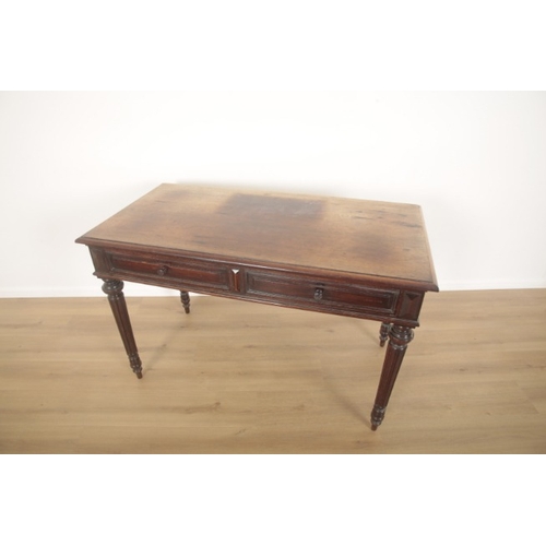 231 - A VICTORIAN MAHOGANY LIBRARY TABLE

mid-to-late 19th century, two central drawers with wooden knobs,... 