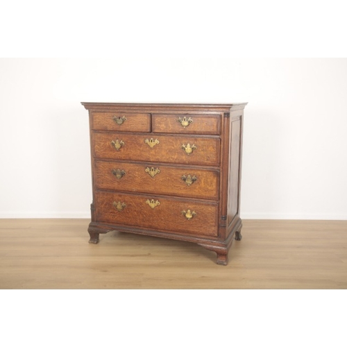 243 - A GEORGE III OAK CHEST OF DRAWERS

probably Lancashire, with two short drawers above three long, pil... 