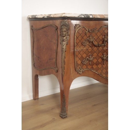 256 - A FRENCH BOMBE COMMODE IN LOUIS XV STYLE

19th century, of bombe outline with marble top, two front ... 