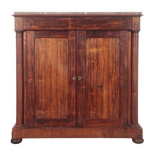 257 - AN EARLY VICTORIAN ROSEWOOD CHIFFONIER

with marble slab top, fitted single frieze drawer, a cupboar... 